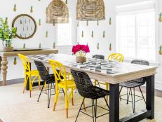 Dining Room With Pineapple Print Wallpaper