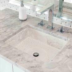 Contemporary Master Bathroom Vanity With Floral Sink Basin
