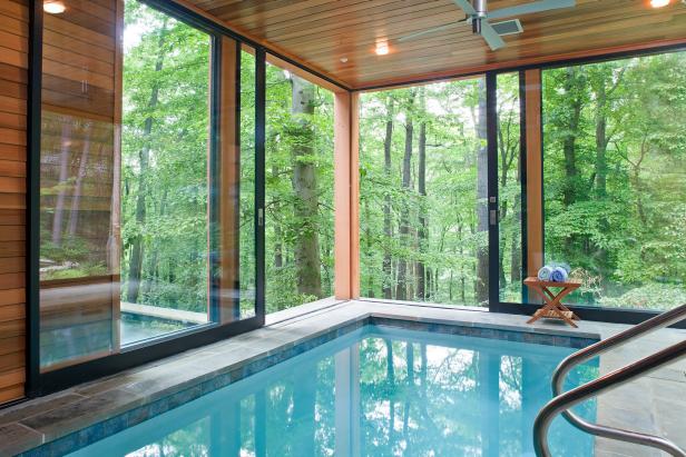 Indoor Pool with a Private View of the Surrounding Woodlands