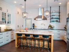 Custom Island and Dark Hardwood Floors in Kitchen