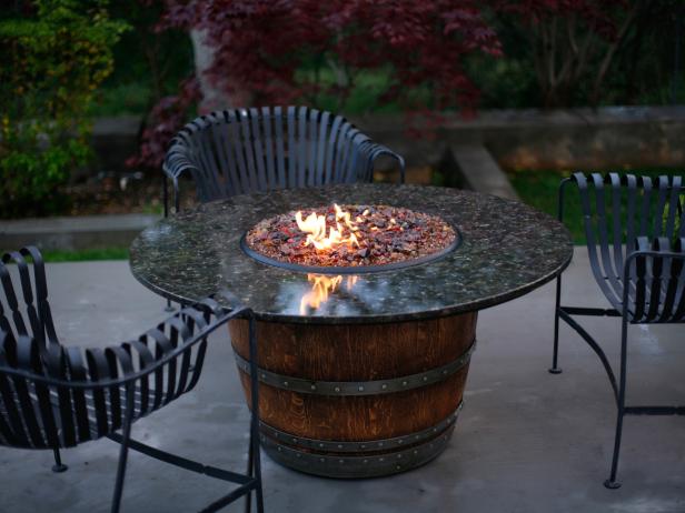 Patio With Fire Pit In Wine Barrel Style Hgtv