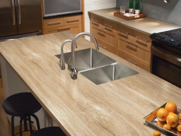 Travertine-Look Solid Surface Kitchen Countertop | HGTV