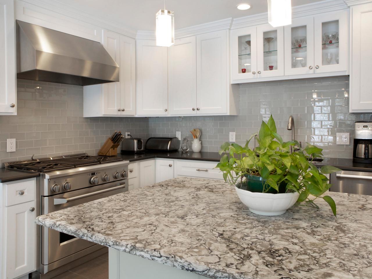 White And Gray Kitchen With Quartz And Granite Countertops Hgtv