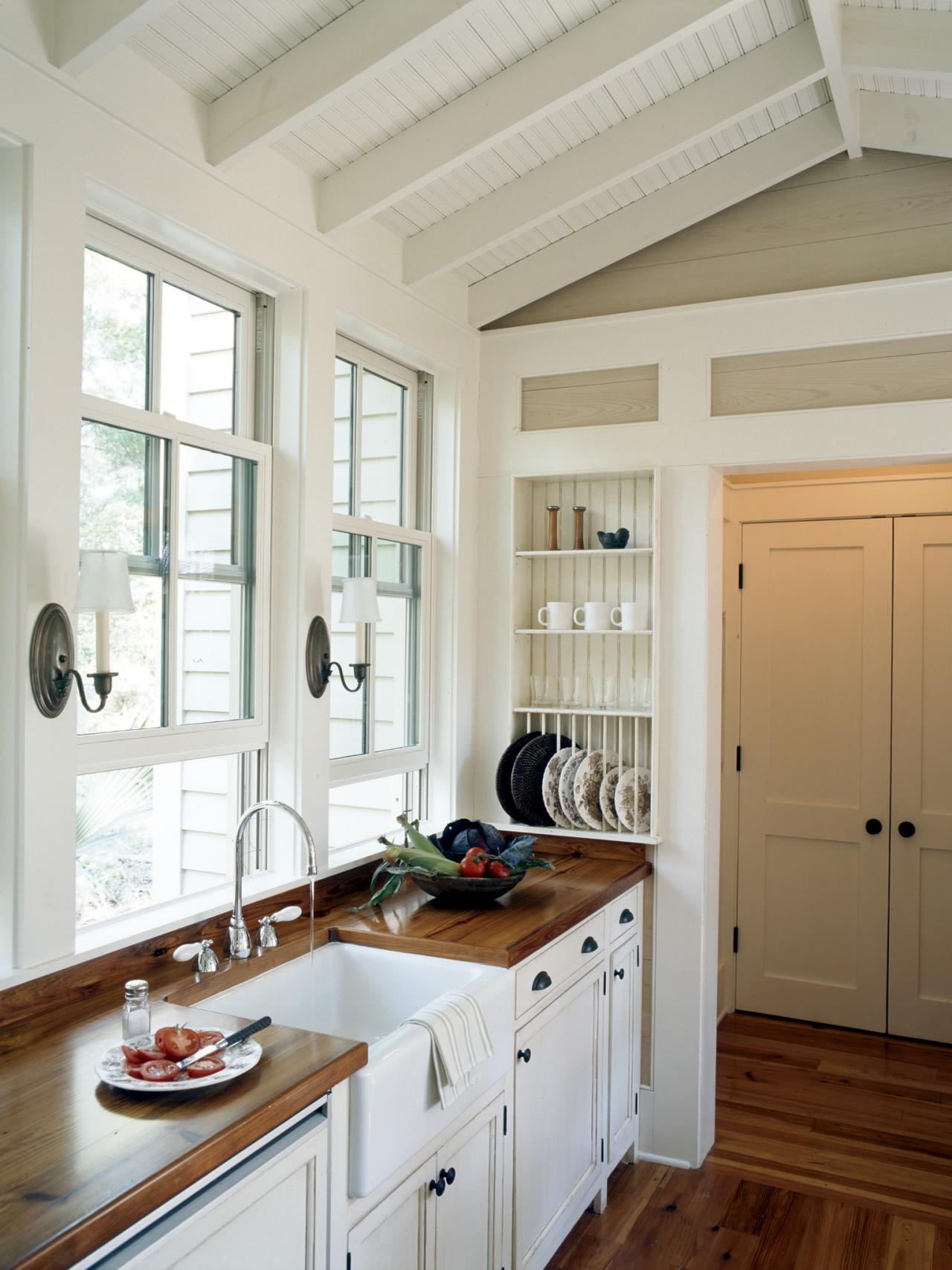 White Country Kitchen With Wood Countertops Hgtv