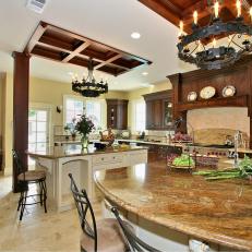 Elegant Spanish Revival Kitchen With Dual Islands