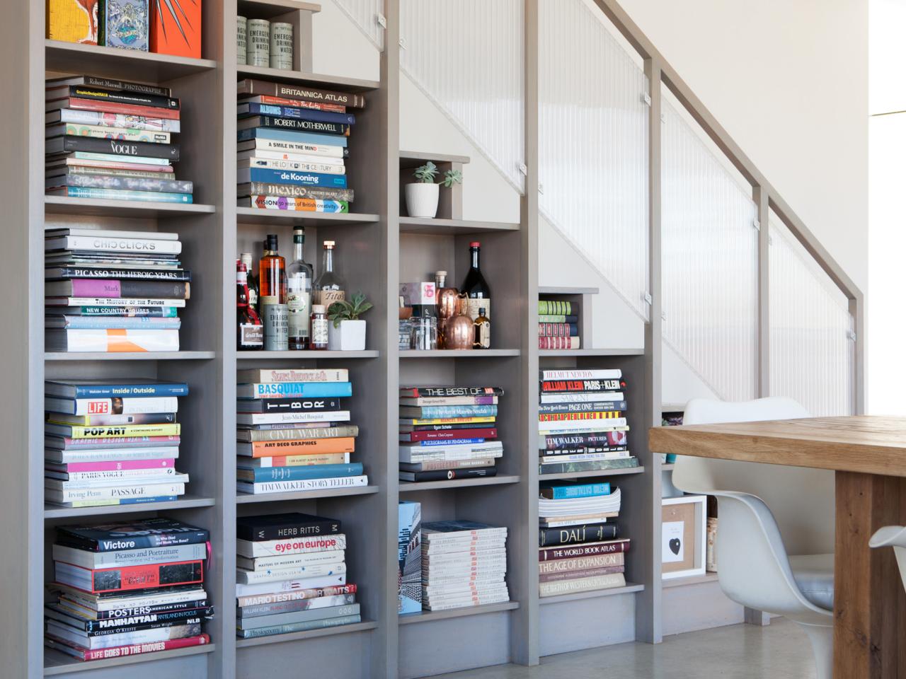 Under The Stairs Bookshelves And Bar Hgtv
