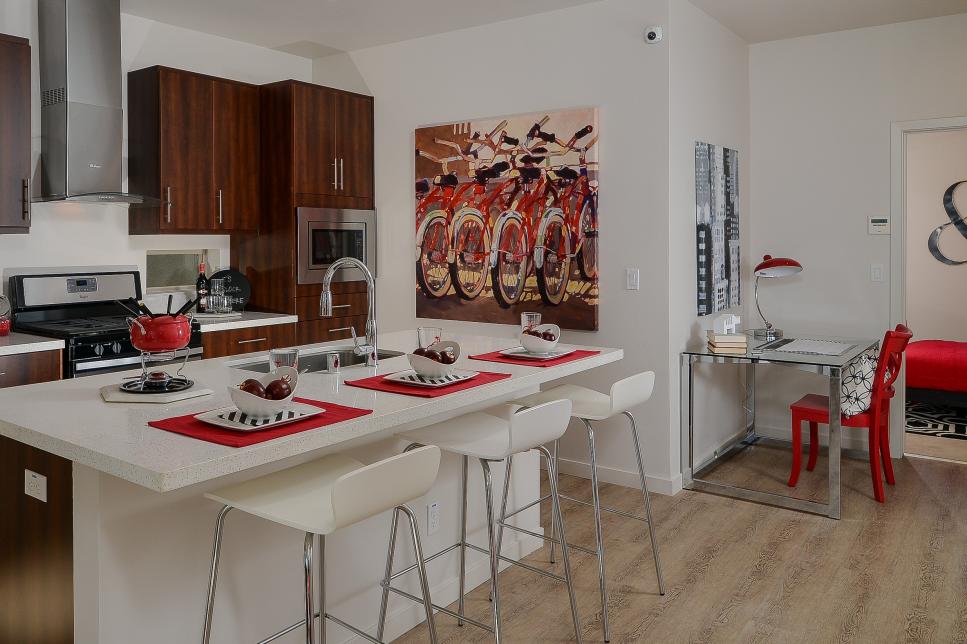 Large Eat-In Kitchen Island With Bicycle Wall Art