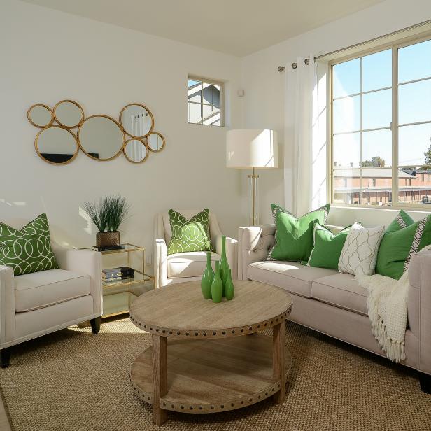 Elegant Transitional Living  Room  With Neutral Furniture 