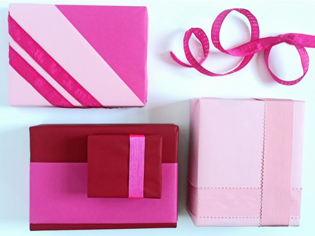 christmas gifts wrapped in pink