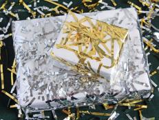 confetti wrapped Christmas gift