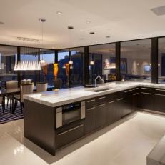 Modern Kitchen and Dining Space With Glass Walls