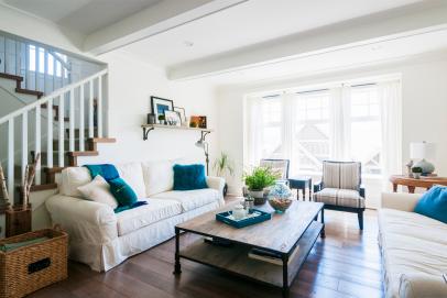 teal white living room