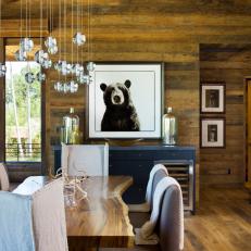 Rustic Dining Room Features Floor-to-Ceiling Exposed Wood