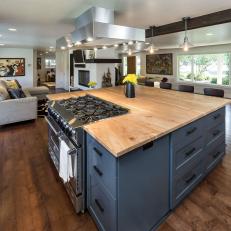 Blue Kitchen Island With Elm Countertop 