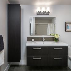 Black and White Bathroom With Floating Vanity