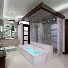 Spa-Style Bathroom With Freestanding Tub and Ceiling-Mounted Tub Filler