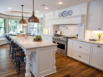 Newly Remodeled Open Plan Kitchen Brightened by Bay Windows