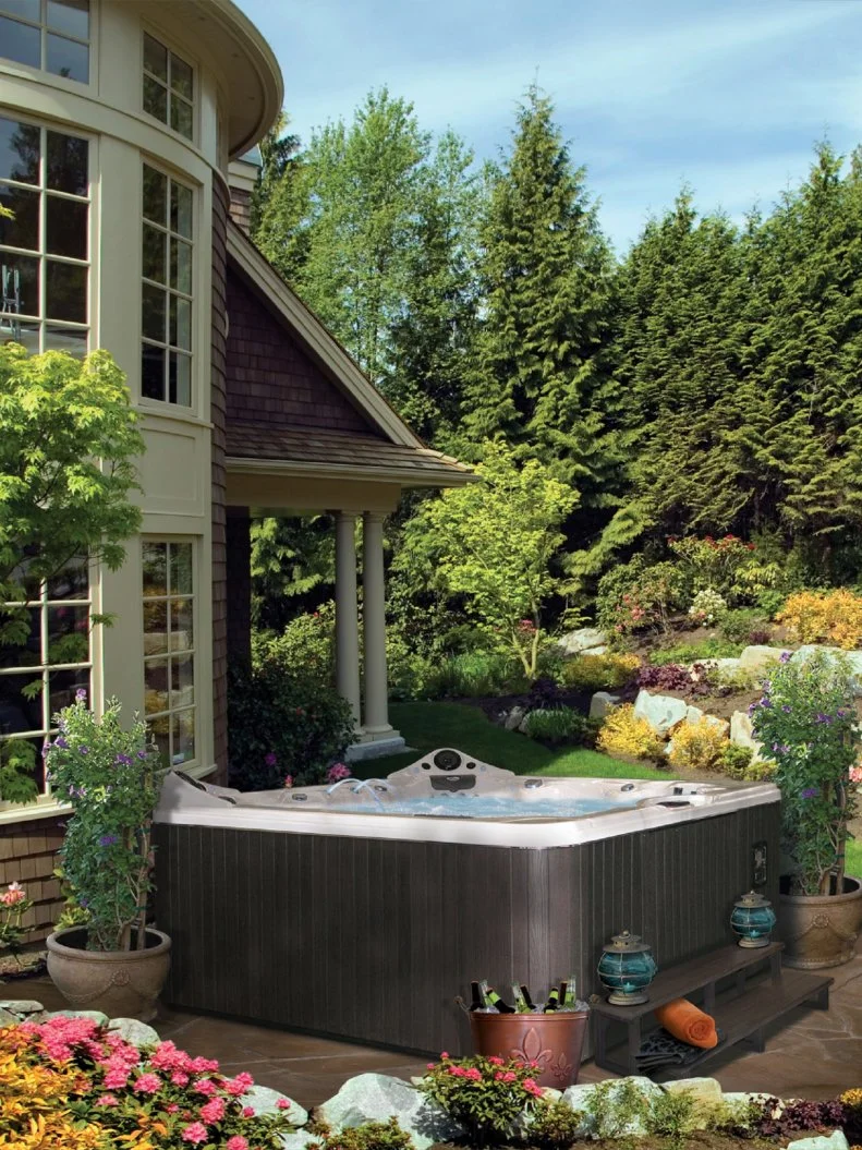 Landscaped hot tub or spa