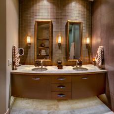 Contemporary Bathroom With Floating Vanity and Limestone Countertops