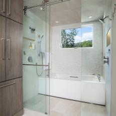 Tub and Shower Area in Contemporary Bathroom