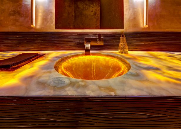 Powder Room With Dramatic Onyx Countertop Hgtv