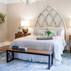 Repurposed Church Window Creates Focal Point in Newly Renovated Master Bedroom
