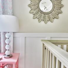 Girl's Nursery With Elegant Round Mirror