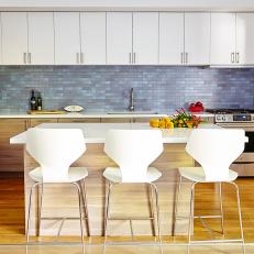 Modern Kitchen Blends Natural Tones and Textures With Sleek White Finishes