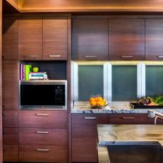 Contemporary Kitchen With Sleek, Exotic Wood Cabinets