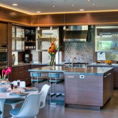 Contemporary Kitchen With Exotic Wood Cabinets