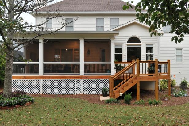 Traditional Screened Porch and Deck with Stairs