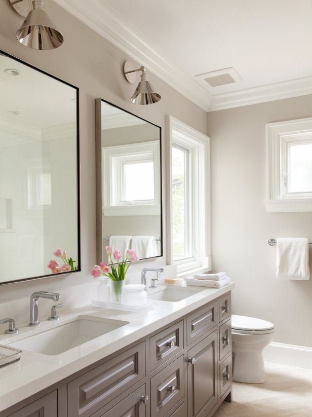 Gray Double Vanity and Matching Mirrors