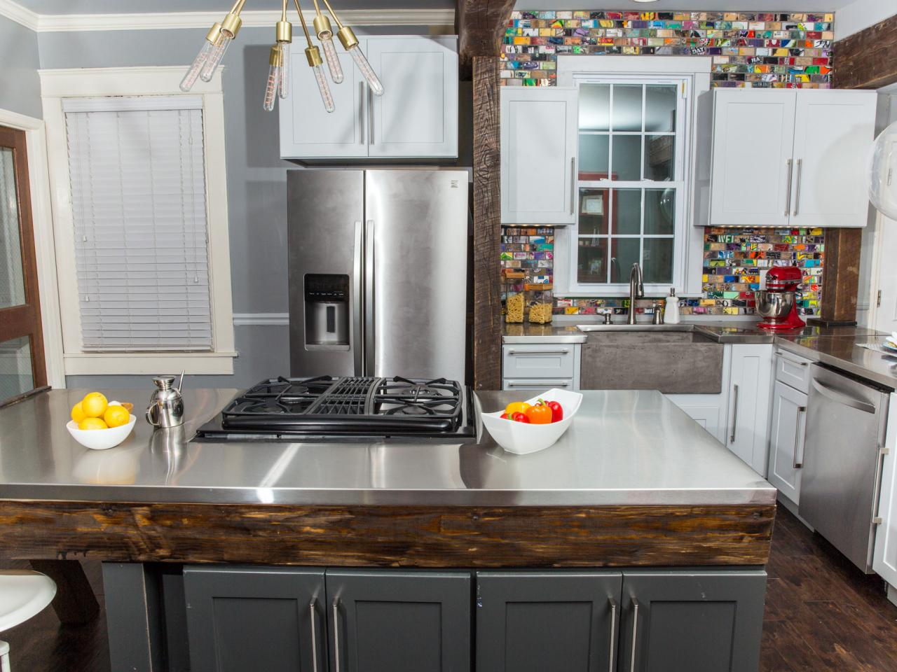 Stainless Steel Countertops In Contemporary Meets Rustic Kitchen