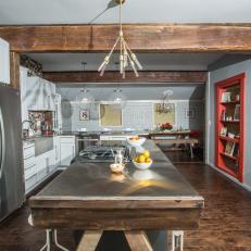 Contemporary Rustic Kitchen Opens to Dining Area