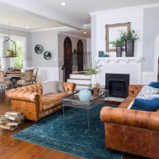 Living Room With Turquoise Velvet Rug