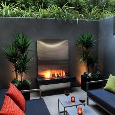 Contemporary Sunken Patio With Floating Fireplace