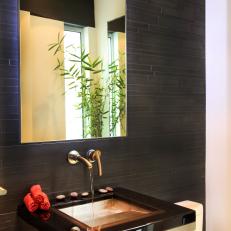 Gray Contemporary Bathroom With Floating Vanity