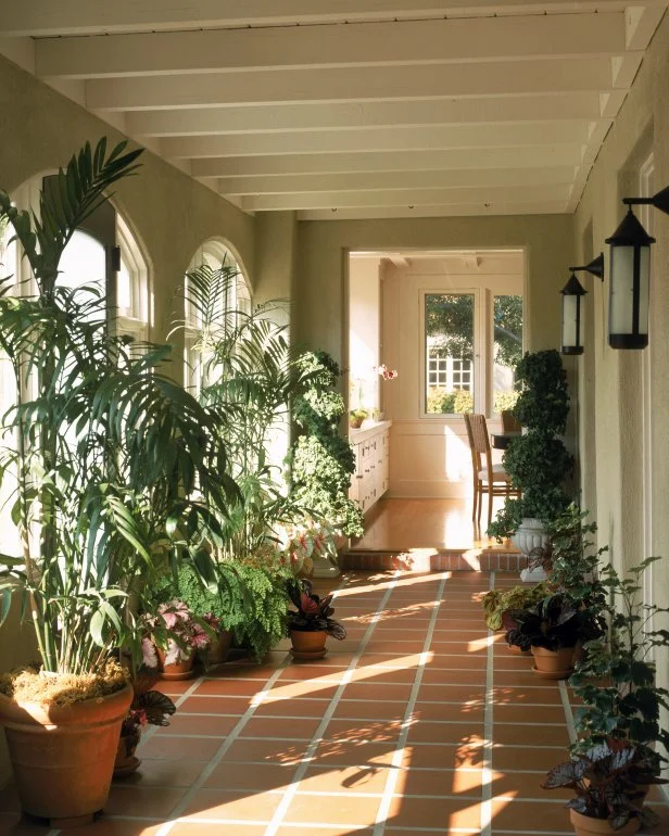 Southwestern Breezeway With Terracotta Tile, Exposed White Beam