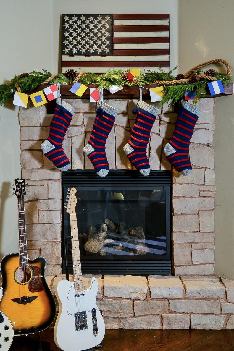 Fireplace With Nautical-Themed Christmas Decorations