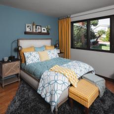 Blue, Contemporary Guest Room with Yellow Accents