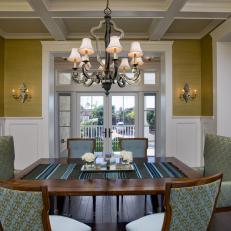 Traditional Dining Room with Gold Grasscloth