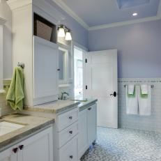 Gray, Traditional Bathroom with Built-In Storage Cabinet