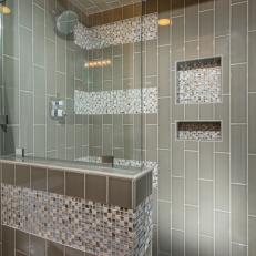 Gray, Contemporary Walk-In Shower