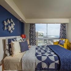 Blue Guest Room with Mod Yellow Accents