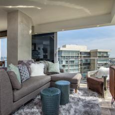 Contemporary Living Room with Beachfront Balcony