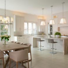 Open Plan Kitchen & Dining Area With Soft Color Palette