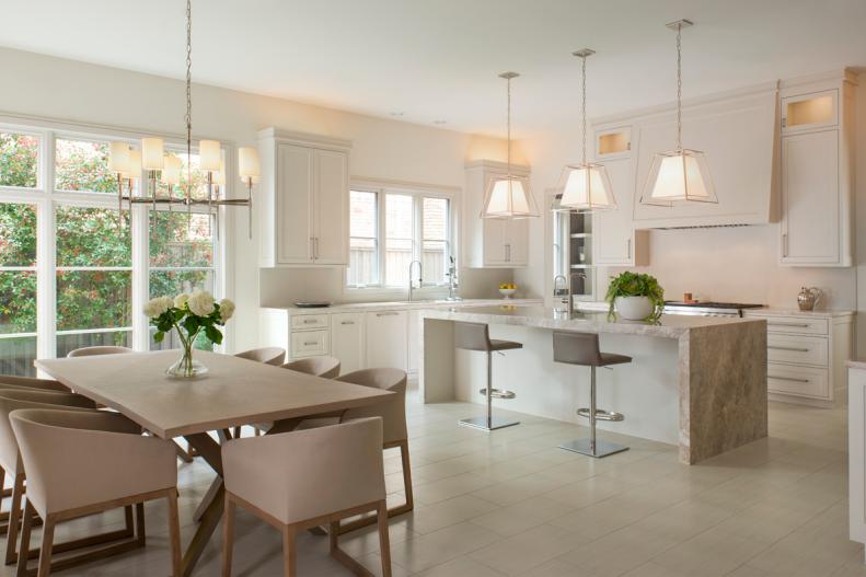 Contemporary Neutral Open Concept Kitchen and Dining Room