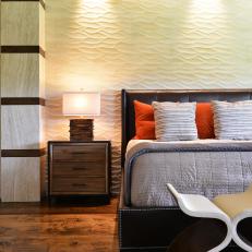 Contemporary Bedroom With Textured Accent Wall