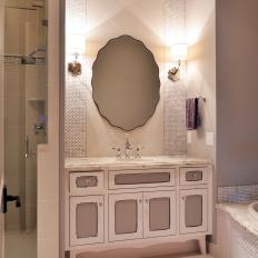 Gray Girl's Bathroom With Lovely Lavender Accents