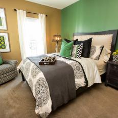 Nature-Inspired Guest Bedroom With Green Accent Wall